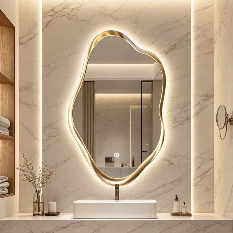 Wavy Nordic Wall Mirror Asymmetric Light Art Gold Luxury Mirror Large Vintage Aesthetic Espelhos Decorativos Home Decoration