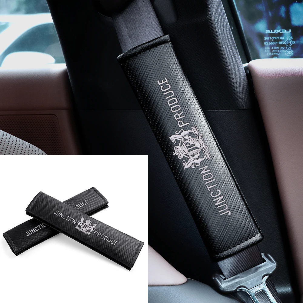 Carbon Fiber Leather Car Seat Belt Cover JP JUNCTION PRODUCE Embroidered Badge Safety Belt Case Shoulder Strap Protector Cushion