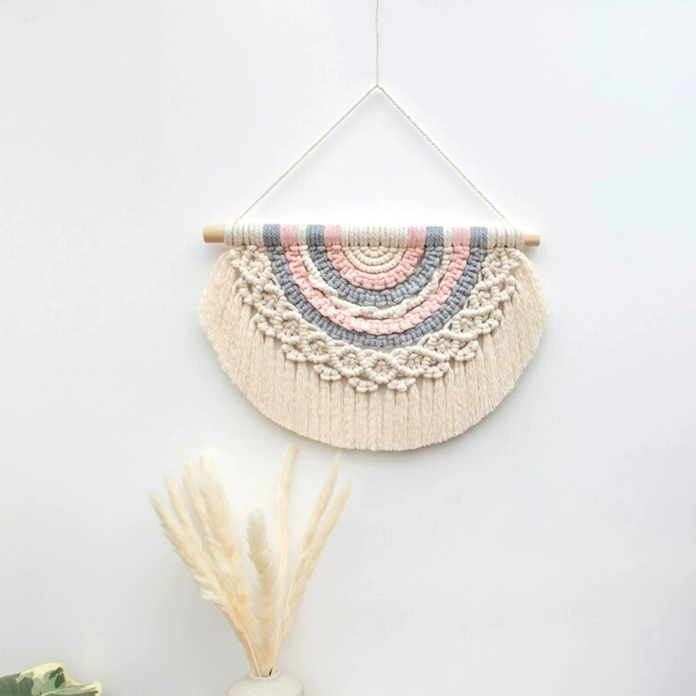 

Настенный гобелен макраме с деревянными бусинами и кисточками, тканый ручной работы для домашнего офиса, детской комнаты, украшение для спальни, гостиной