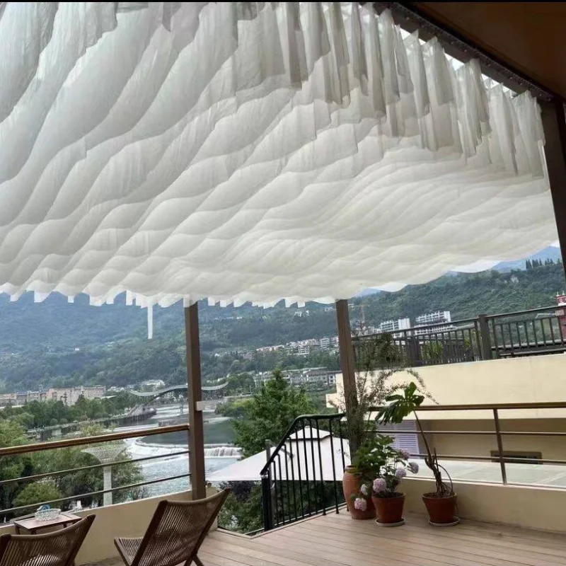 5M Long Ceiling Drapes For Restaurant Homestay Hotel Outdoor Scenic Area Curtains By The Seaside Wind-driven Curtains