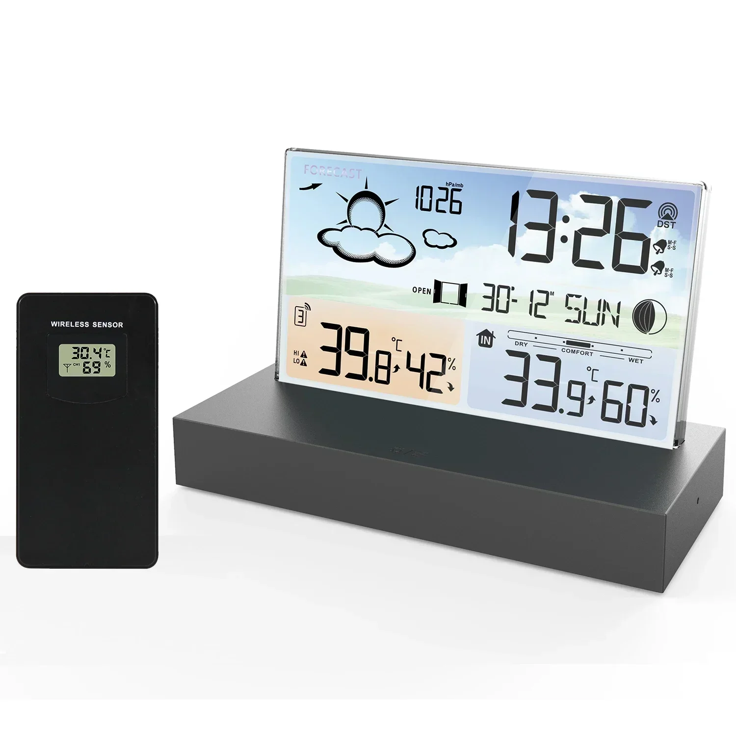 New Transparent Weather Station Glass Colour Screen Thermometer Hygrometer Digital Temperature Humidity Monitor Weather Forecast