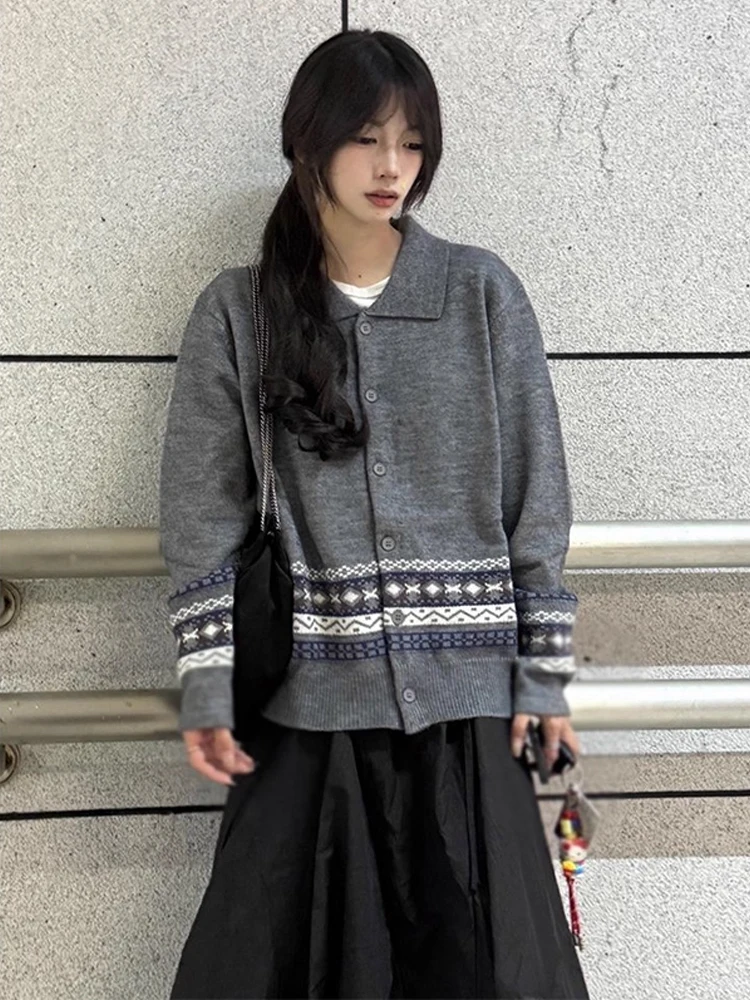 

Вязаный кардиган в американском стиле ретро Fair Isle, мужской осенний свободный длинный све, мягкий полиэстер, повседневная модная верхняя одежда