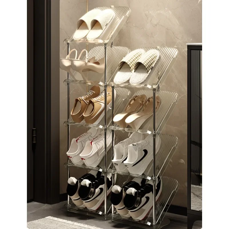 6 Tier Shoe Rack, Home Vertical Clear Shoe Cabinet, Acrylic Stackable Shelves, Entryway Space Saving Narrow Shoe Cabinet