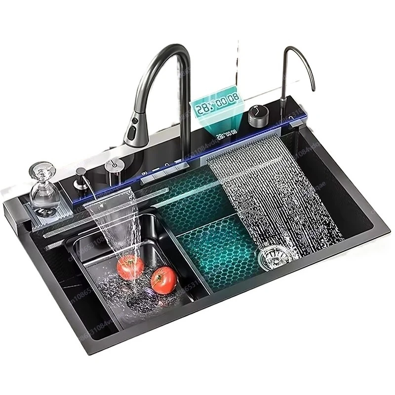 

Intelligent digital kitchen sink 304 stainless steel countertop, waterfall multi-functional design