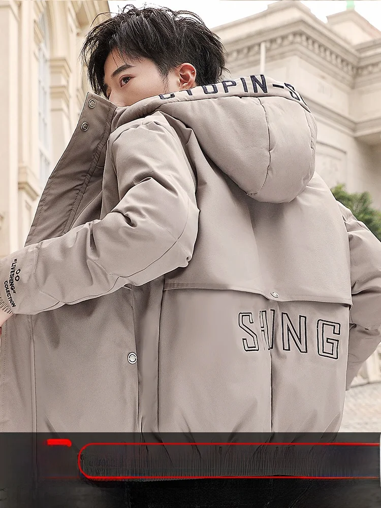 

Men's Thiened Fce Lined down Jaet Hooded Cotton Coat Loose Fit Korean Sle Autumn Winter Faion Brand Casual Wear