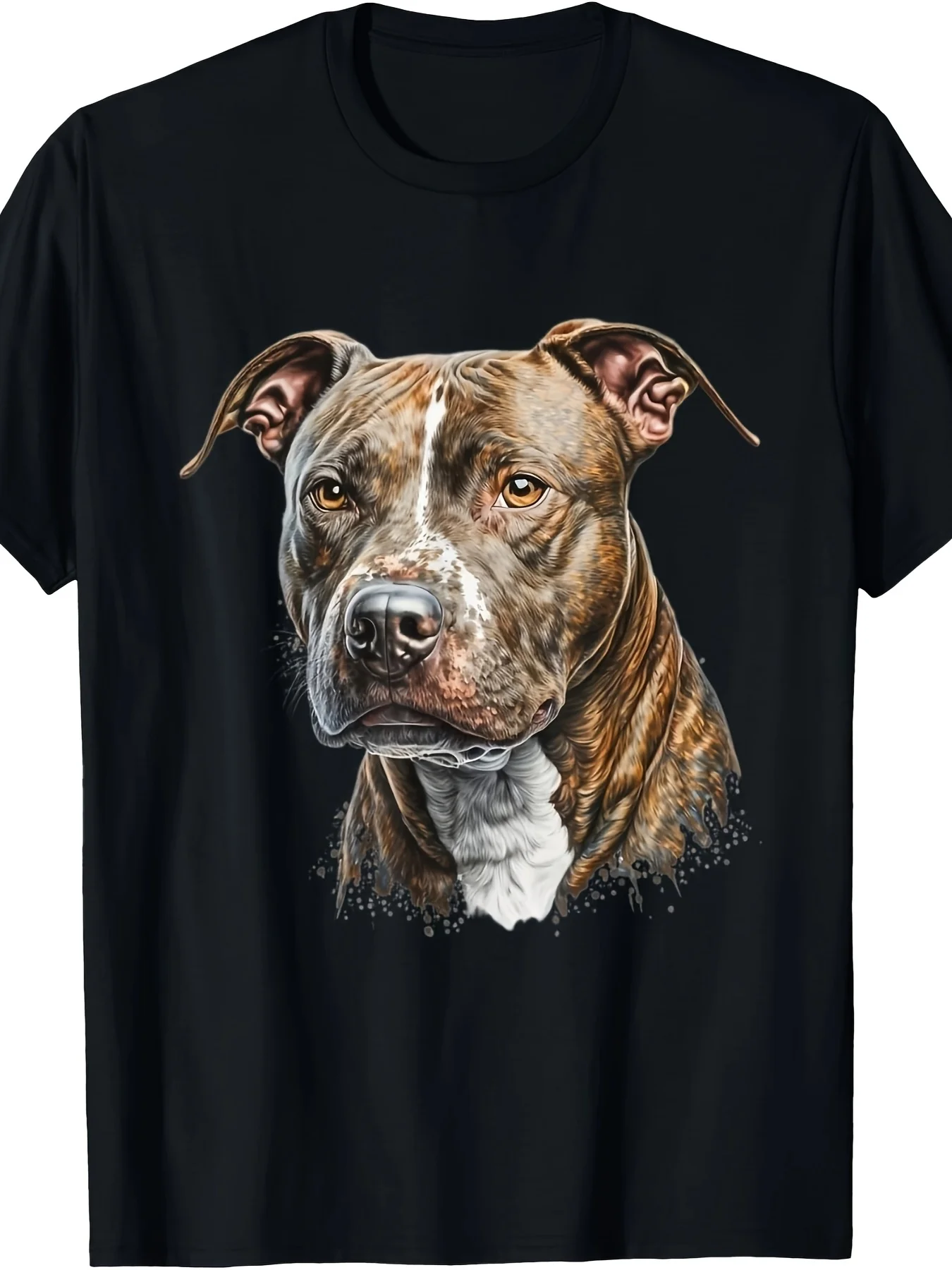 Men's Heavyweight 180gsm Cotton T-Shirt - Soft Crewneck Tee with Realistic Brown & white canine Portrait, Everyday Casual Shirt for Dog Lovers, Machine Washable All-Season Apparel, Leisure Outfit, Artistic Design, Comfortable Material, Pet Owners