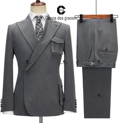 Cenne Des Graoom 2023 New Coat Design Right Side Button Men Suits Jacket and Pants 2 Pcs Set Grey Wedding Dress Groomsman Party