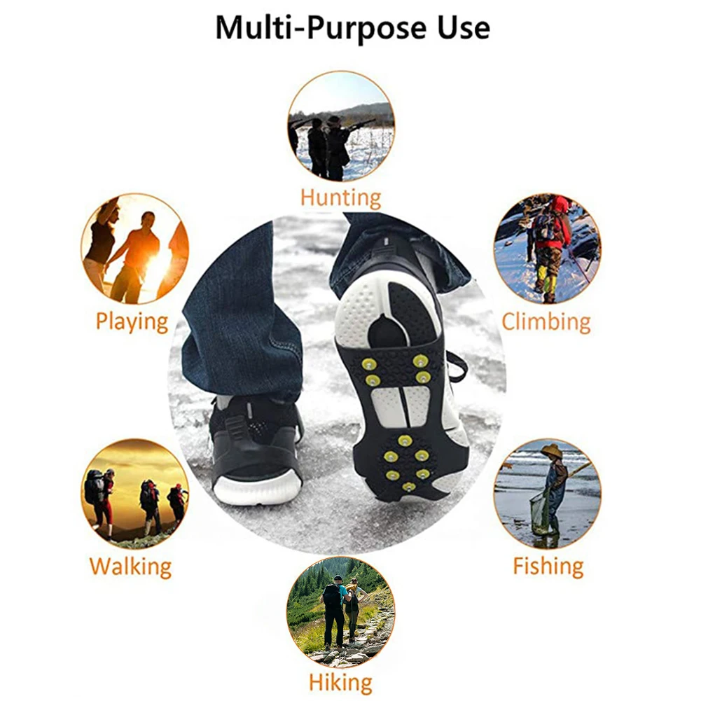 

10 Teeth Mountaineering Cleats Anti-Slip Snow Claw Shoe Covers Unisex Shoes Ice Cleats Walking Hiking Accessories