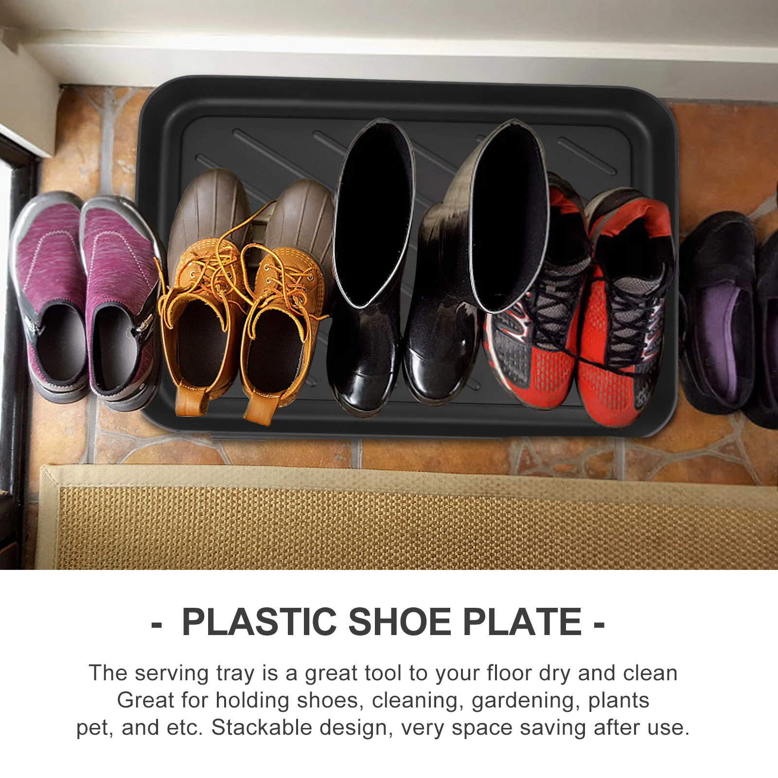 

1pc Shoe Tray Plastic Multipurpose Storage Plate For Home Garden Kitchen Pet Use Durable Floor Protector Shoes Storage Tray