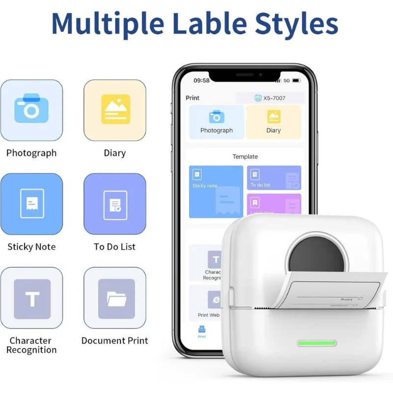 Xiaomi Mijia Small Printer Portable Thermal Pocket Printer Free Cut Pocket Printer Wireless Inkless Sticker Maker For Printing