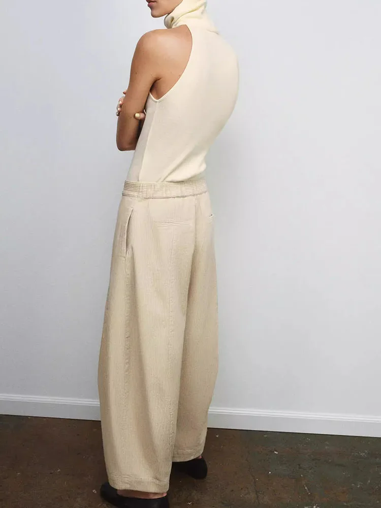 Spring 2026 Women's Pure Color High Collar Sleeveless Straight Tube Top Chinese Style Shirt round Neck Long Sleeve Regular Le...