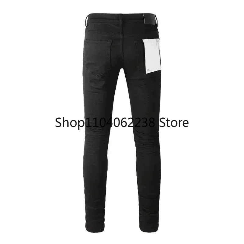 2024 Fashion Purples jeans Man with high street black brands pleats Fashion top quality Repair Low Rise Skinny Denim pants