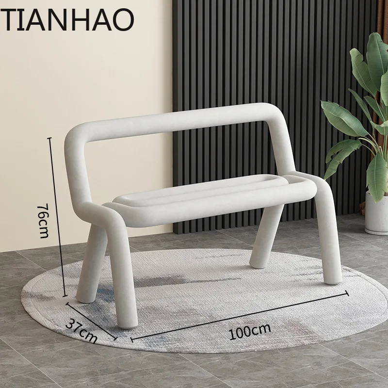 Nordic Style Colorful Artistic Creative Minimalist Velvet Two Seater Backrest Chair with Unique Bent Tube Design for Showroom