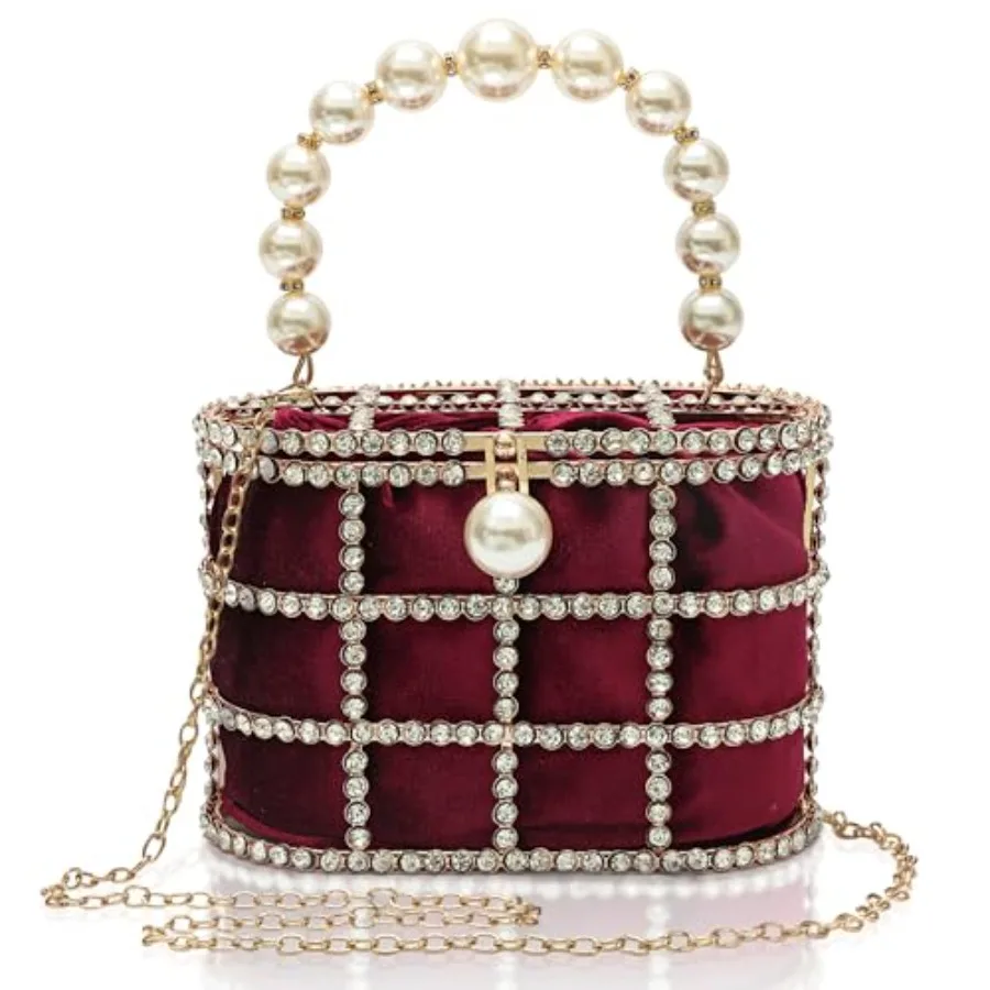 CARIEDO Evening Handbag Women Clutch Purses with Pearl Diamonds for Wedding Prom Birthday Party Dinner Accessories with Pearl D