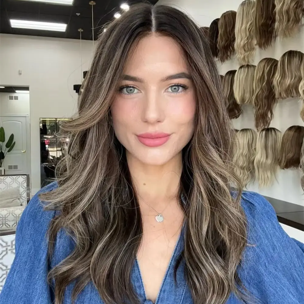 Free Part Ombre Brown with Blonde Streaks Middle Part Synthetic Lace Front Wig Preplucked Hairline Japanese Fiber Futura Hair