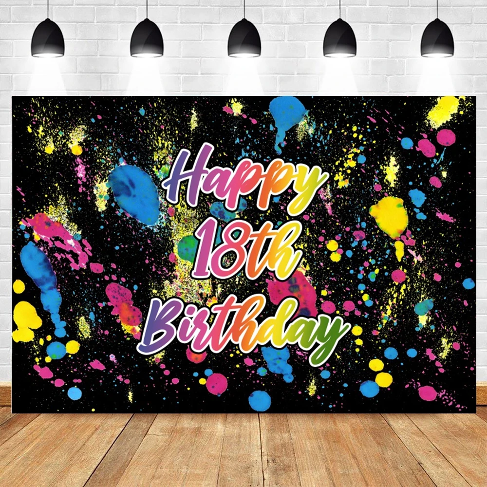 Glow Graffiti Birthday Background Colorful Paint Splatter in The Dark anni '80 Baby Birthday Photography Background Photo Studio