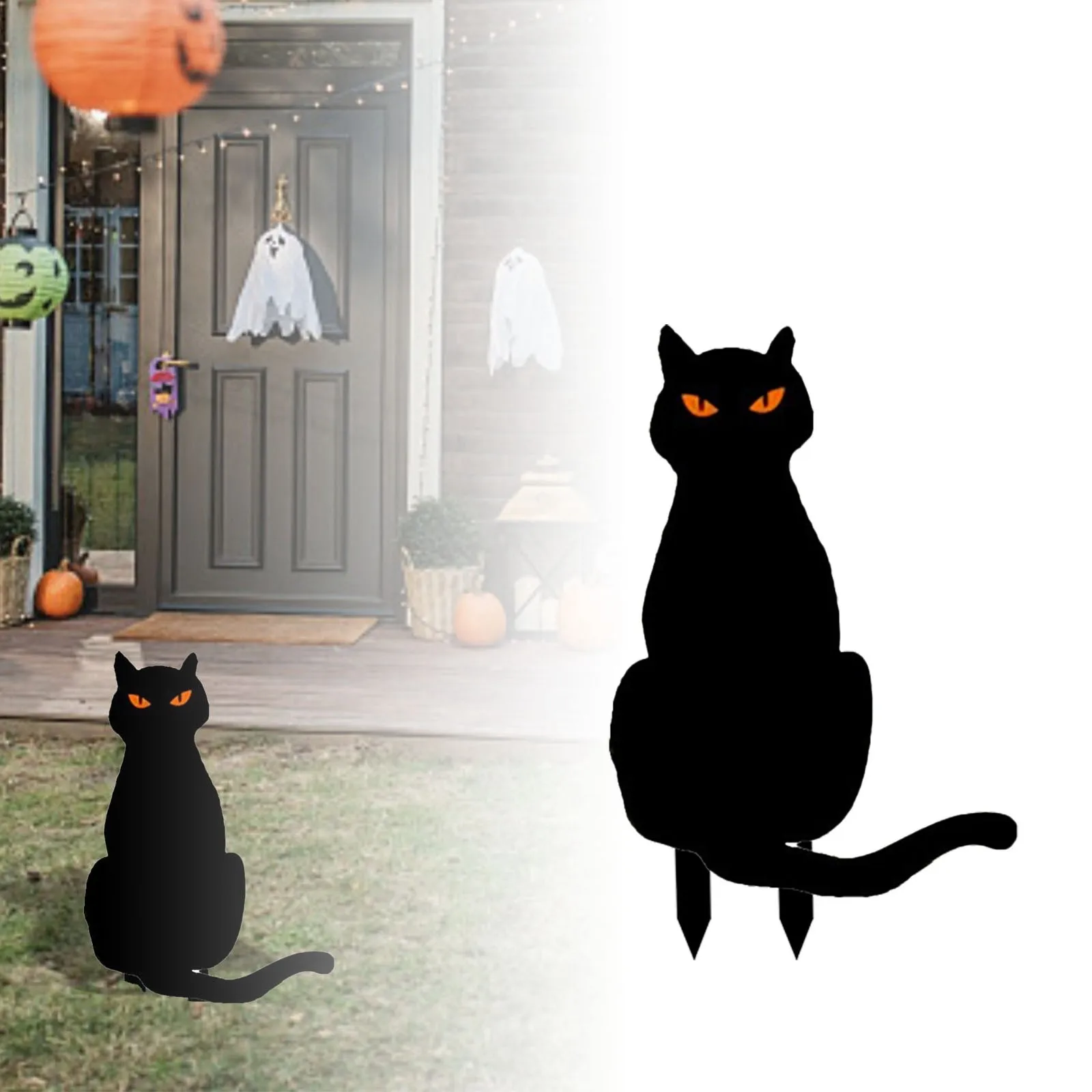 Iron Art Black Cat Garden Statue Silhouette Halloween Sculpture Outdoor Garden Backyard Decor Wodoodporna figurka kota Yard Art