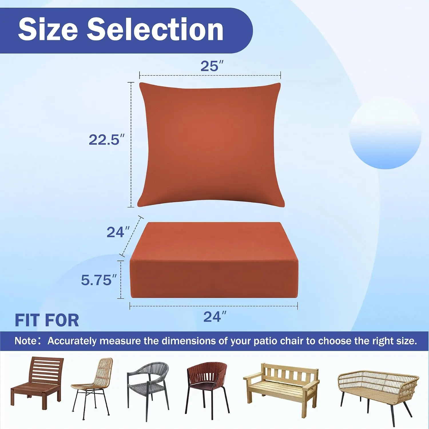 Outdoor Chair Cushions, 24 x 24 Inch Outdoor Cushion for Patio Furniture, Patio Chair Cushion, Waterproof & Fade Resistant Deep