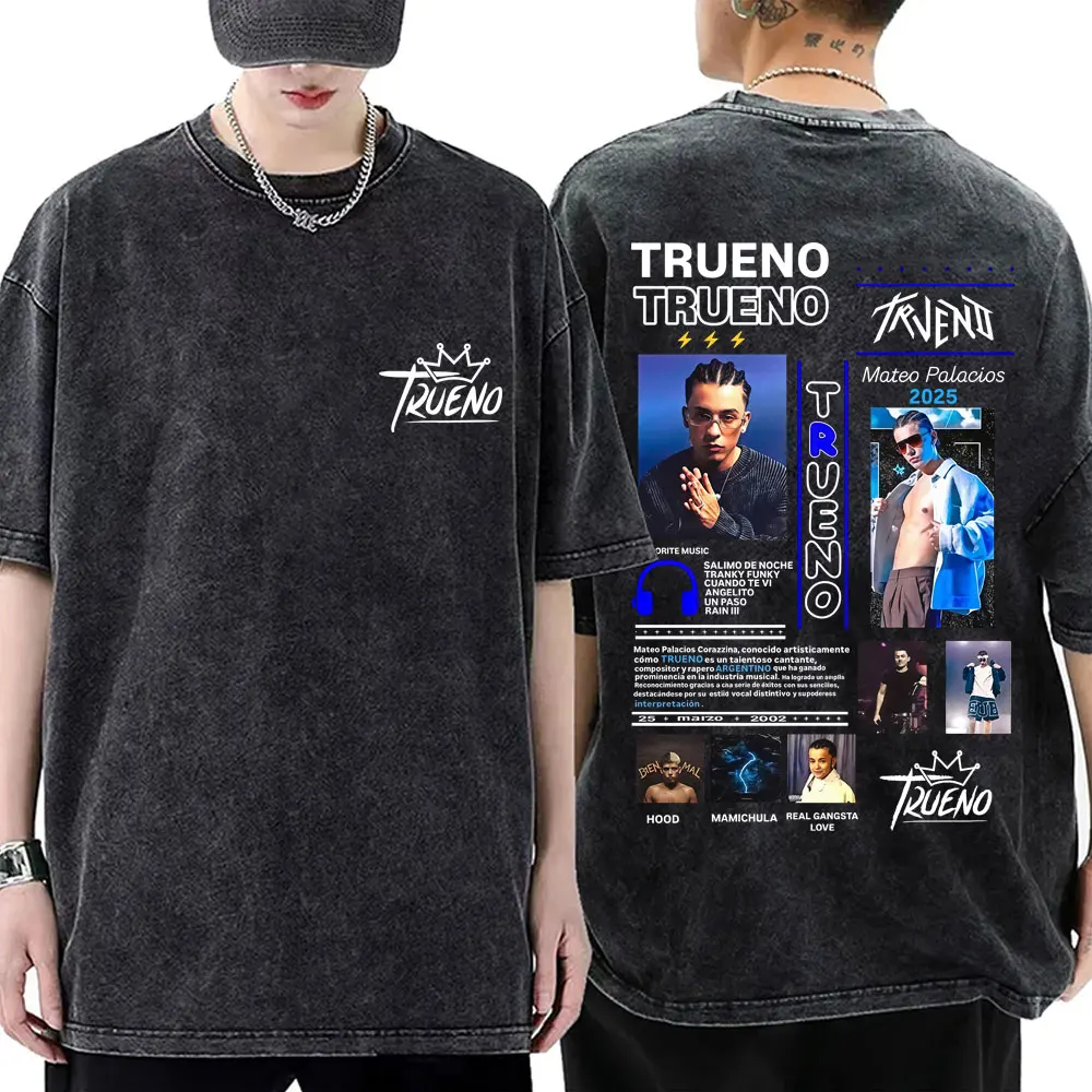 

Washed Vintage Rapper Trueno Mateo Palacios Album Tour 2025 T-shirt Men Women Hip Hop Fashion Short Sleeve T Shirts Streetwear