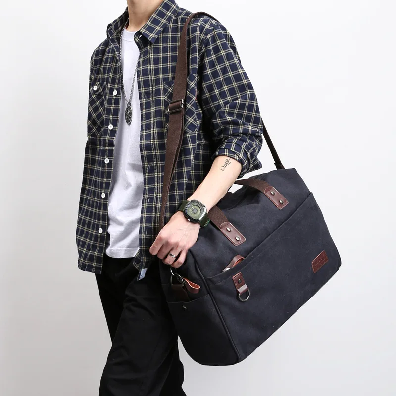

Холщовая Сумка на плечо для мужчин, вместительная уличная дорожная сумка с ручками, винтажные деловые тоуты для ноутбука и фитнеса