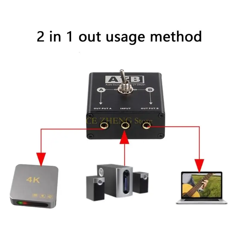 E56B 금속 3.5mm 사운드 스플리터 스위처 스튜디오 기어 용 다중 채널 선택기