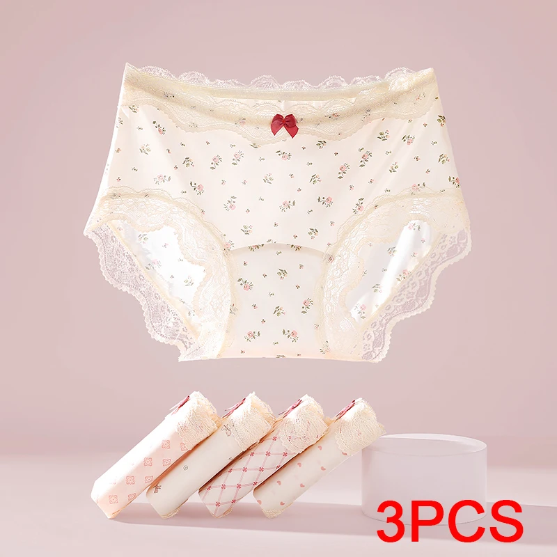 Ice Silk Briefs Panties Women Micro Underwear Fashion Women's Panties Set Pack Lingerie Sexy Lady Lace Triangular Underpants