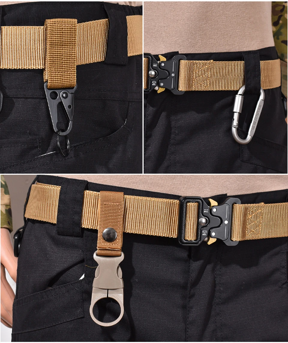 Taktischer Gürtel mit Schnellverschluss für Herren – robuster Canvas-Bund mit Wasserflaschenhaken, Karabiner, Outdoor-Jagd, Wanderausrüstungsset – Detail 15