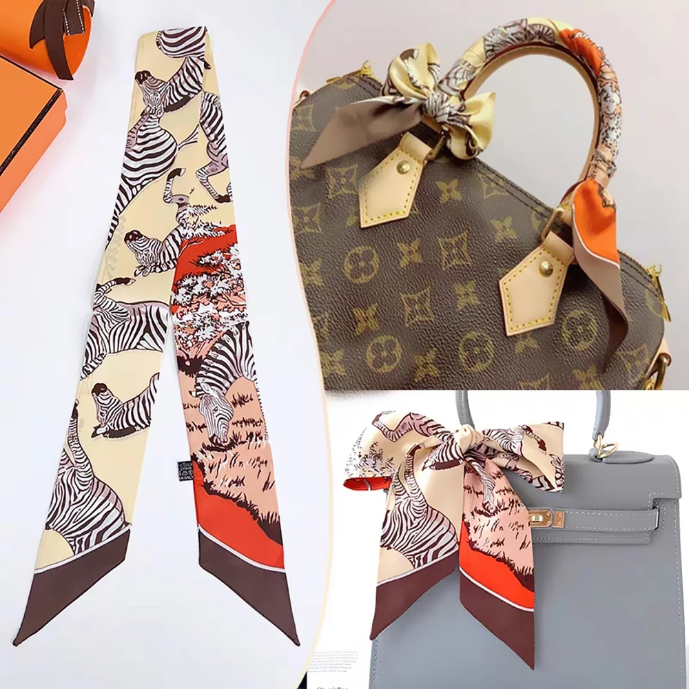 South Korea's Four Seasons Versatile Zebra Fine Horse Women's Twill Ribbon Scarf Travel Bag Handle Ribbon Hair Band Small Scarf