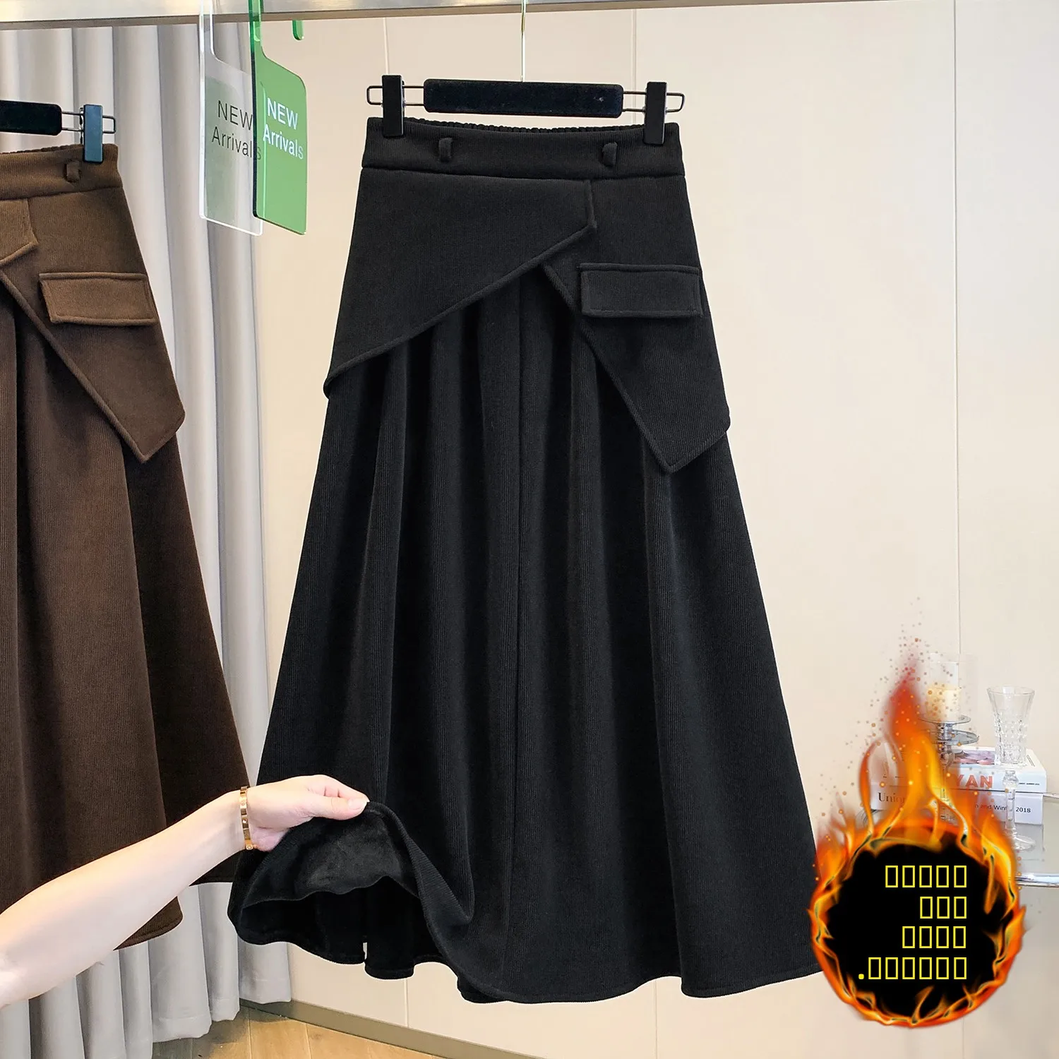 Gonna a trapezio invernale Thiened Fce a vita alta che nasconde l'anca Gonna longuette in vita elastica di grandi dimensioni per donne taglie forti