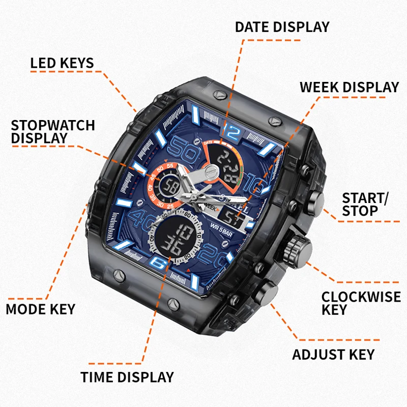 SMAEL 8109 Digital Watch Men Outdoor Sport 5ATM Waterproof LCD Electronic Male Quartz Watches for Men's Chronograph Wristwatch - Image 5