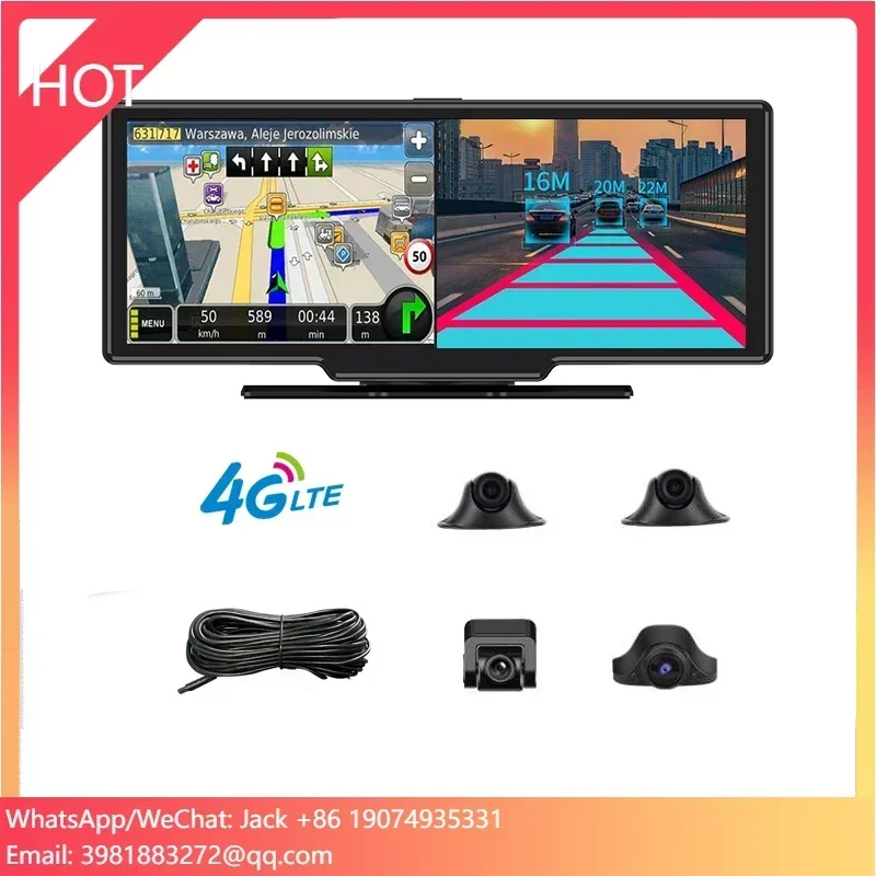 4CHs Registra la telecamera per auto 4g con la navigazione GPS Adas Supporto Android 8.1 Streaming live 4g sul telefono Scheda 512g