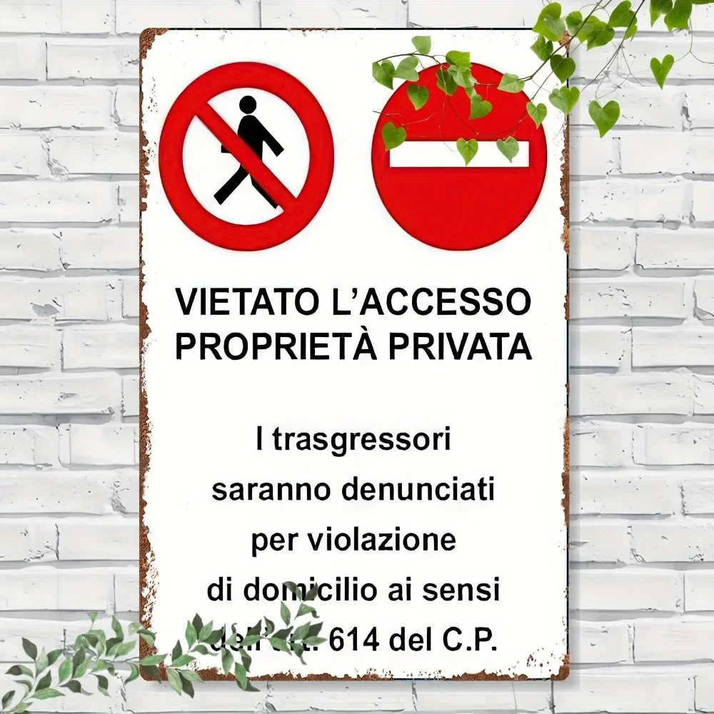 CIFBUY Vintage Italian Private Property No Trespassing Forged Iron Aluminum Wall Art Waterproof Wearproof for Home Office Garage