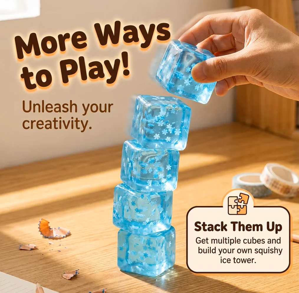 Squishy Snowflake Ice Cubes queezeable Stress Relief Squeeze Toy Hand Exercise Calming Tool Elastic Stretchable Squeeze