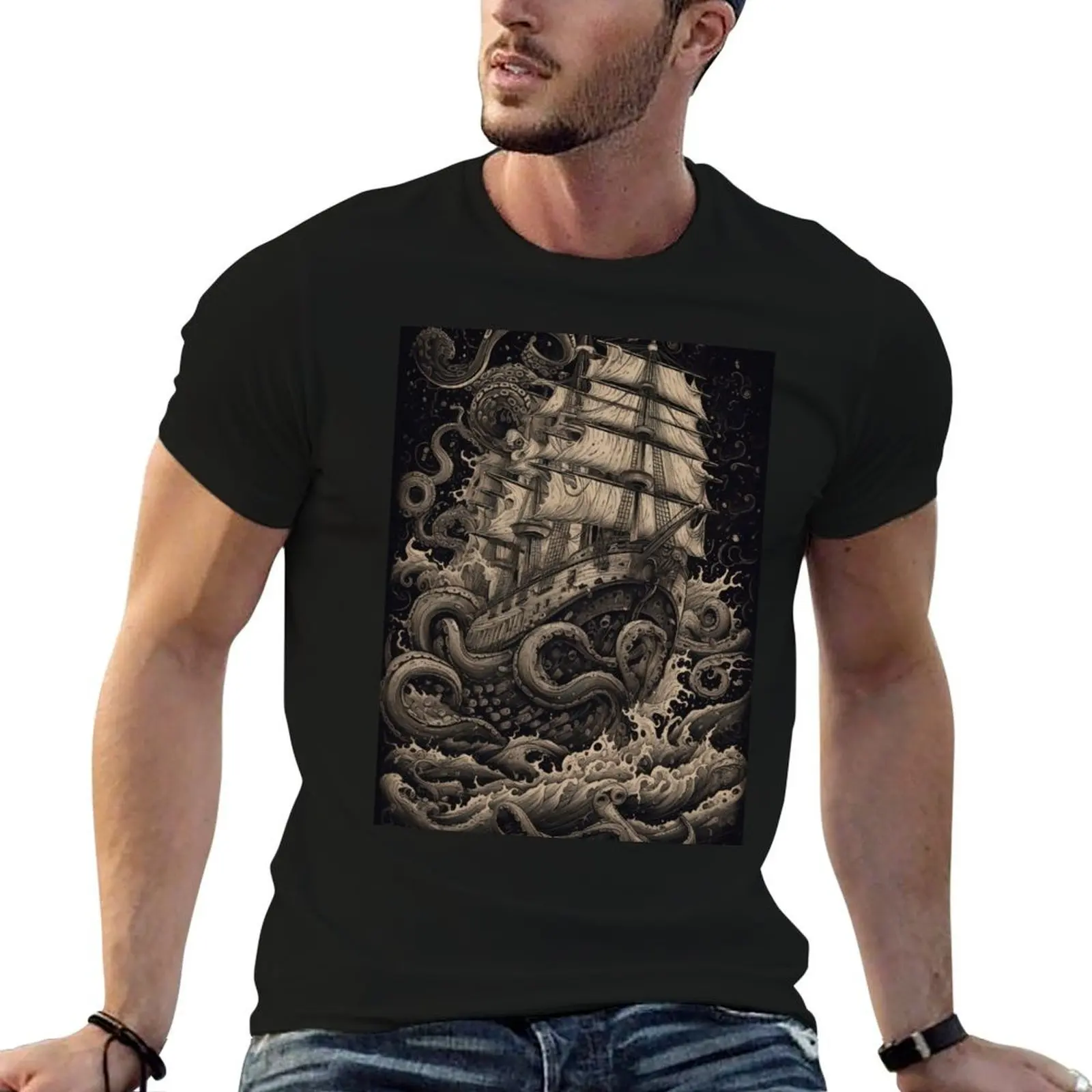 

Vintage Sailing Pirate Ship T-Shirt t shirt for man t shirt men 100% cotton luxury brand T-Shirt