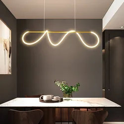 Minimalist Neon LED Neon Strip Pendant Lights New Gold Lustres Hanging Lamps for Ceiling Modern Lighting for Kitchen Island