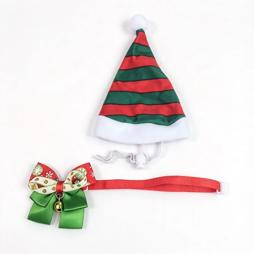 2 stuks: kerstmuts en vlinderdas voor honden en katten, met bel, feestelijke accessoires voor huisdieren.