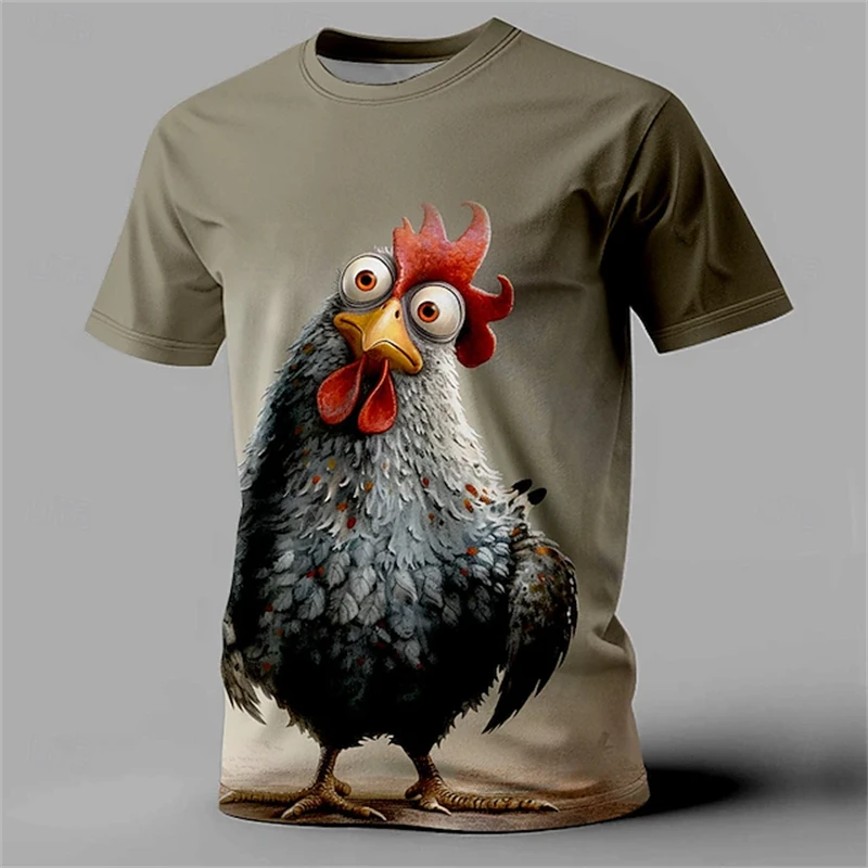 

The 2025 New Fun Chicken-patterned T-shirt Is A Summer Men's Street Casual Short-sleeved Fashion Vacation Travel Family Outfit