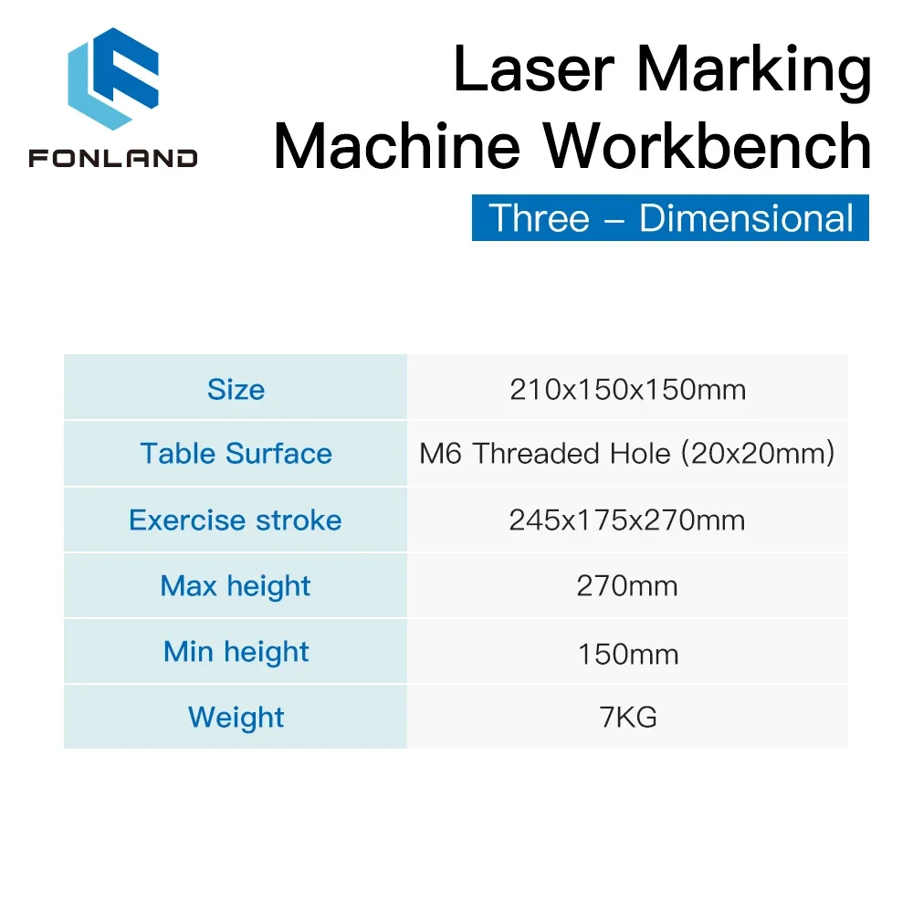 FONLAND 3D Laser Marking Machine Workbench XYZ Axis 210x150x150mm Height 150-275mm for Fiber Laser Machine Machine