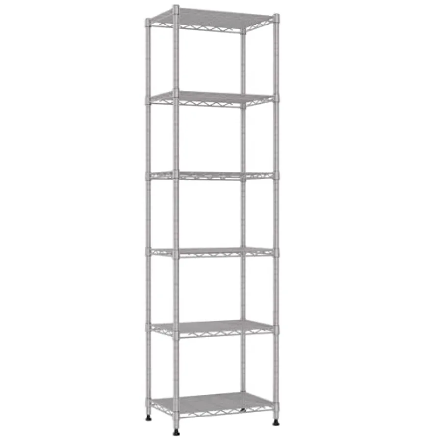 

6 Wire Shelving Steel Storage Rack Adjustable Unit Shelves for Laundry Bathroom Kitchen Pantry Closet 16.7L x 11.9W x 64H