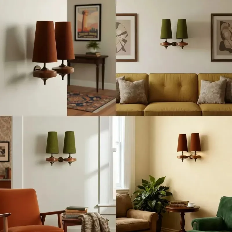 French retro solid wood wall lamp, retro light luxury bedroom bedside lamp, living room background wall atmosphere lamp