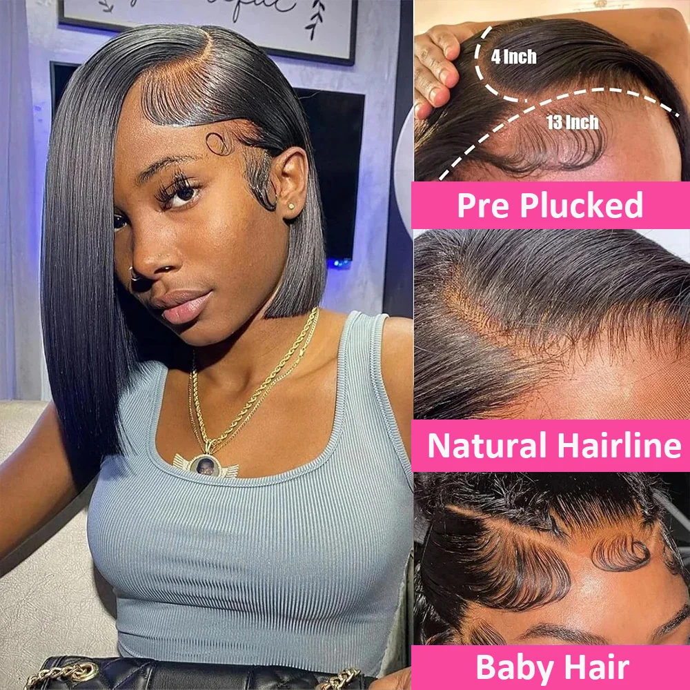 10-16inch Short Silky Straight Bob Wig Straight Brazilian 100% Human Hair 13x4 Lace Frontal Wigs 200% HD Lace Front Bob Wigs