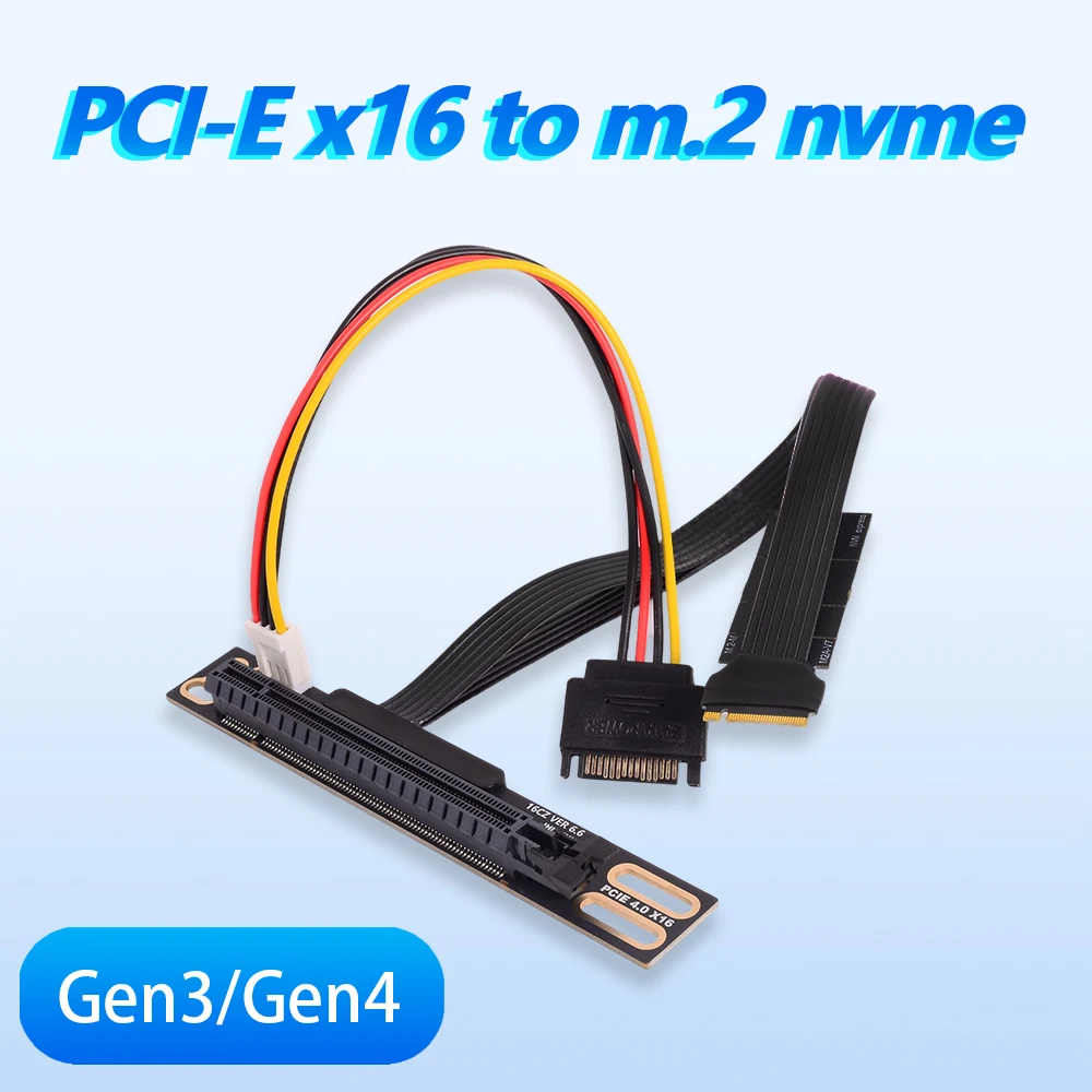 

PCIe 4.0 X4 To M2 M.2 M-Key Key M 90 Angled PCI-E 16X SSD Riser Cable Gen4 / 3 64Gbps High Speed GPU Motherboard Extender es CPU