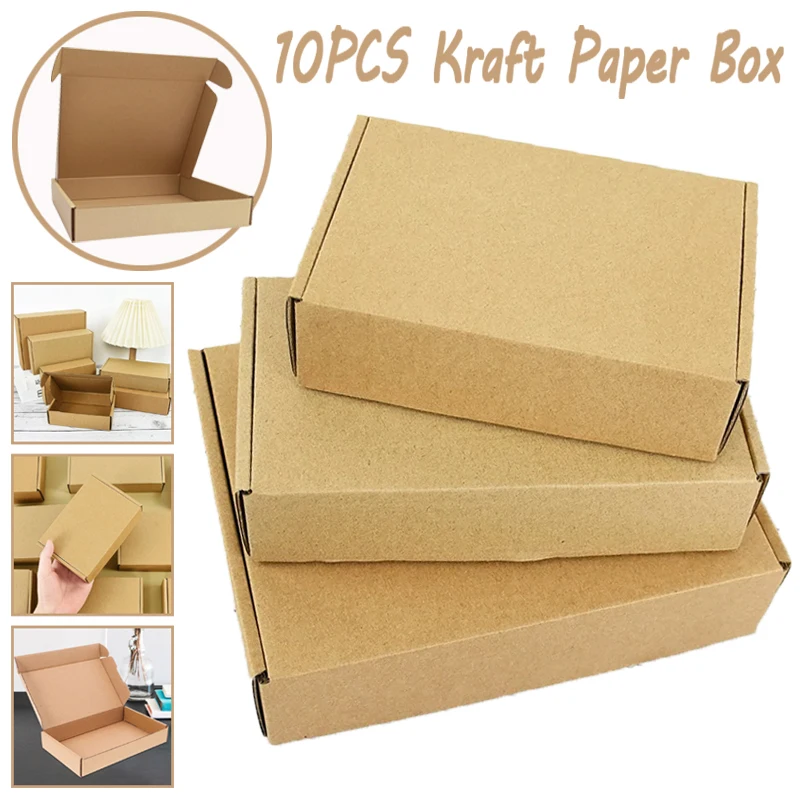 10PCS Multi Size Brown Kraft Paper Gift Box Christmas Cookies Candy Packaging Box Wedding Gifts for Guest Handmade Soap Wrapping