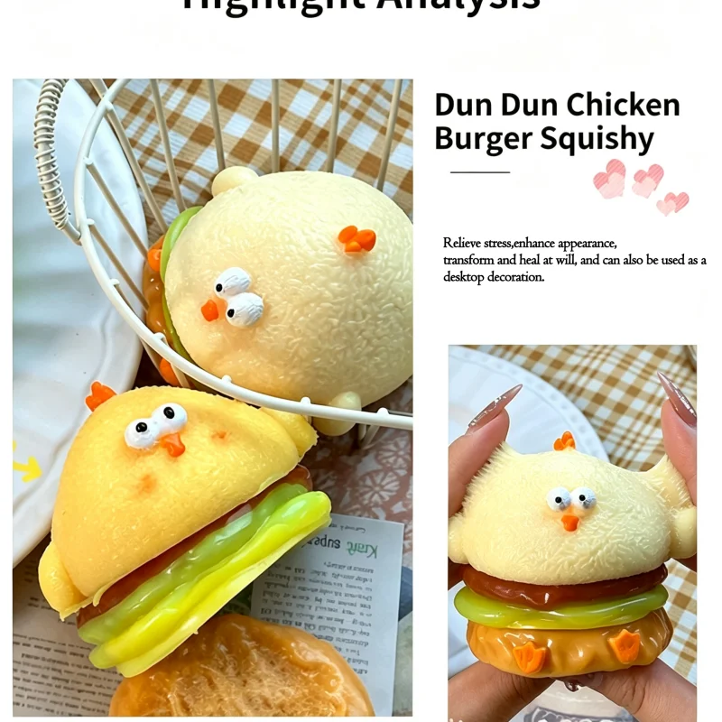 Detachable TPR Dun Dun Chicken Burger Squishy Fidget Toy Kawaii Soft Squeeze ASMR Stress Relief Toy For Adults Daily Play Gift