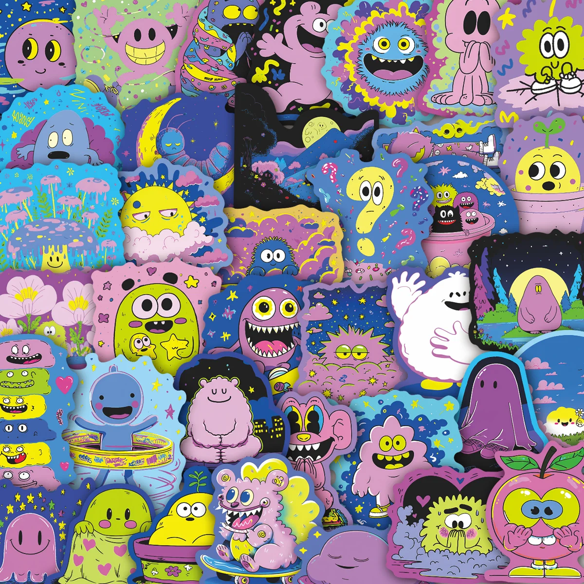 63pcs Vibrant Acid Graphic Monster Stickers | Psychedelic Cute Decals for Laptop, Skateboard & Phone Case, Rave Fans & Gift Give