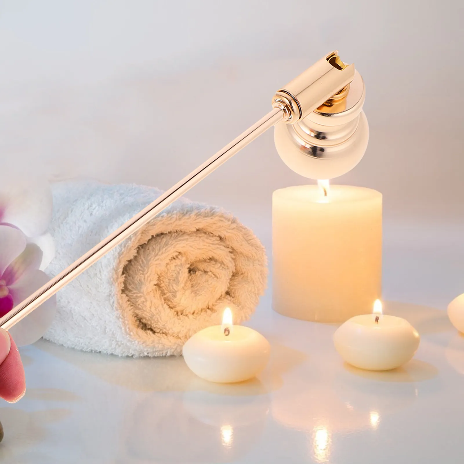 Fotografia 5: 1 Peça Apagador de Velas de Metal Premium com Cabo Longo para Velas Aromáticas, de Aromaterapia e em Potes, Extintor de Chama Seguro