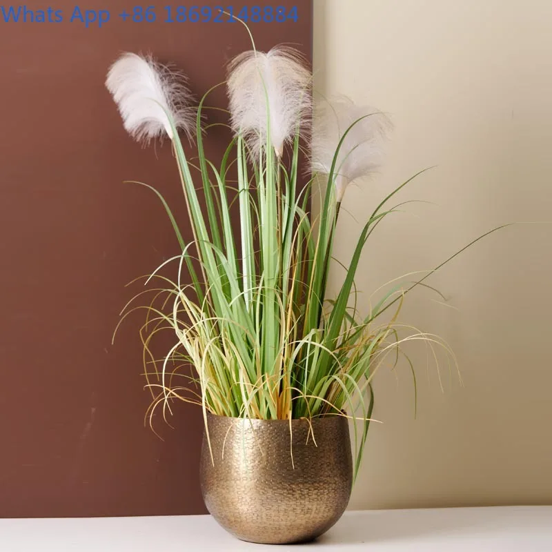 Vintage Aluminum Hammered gold Flower Pot Ornament Model Room Hotel Living Room Vase Flower