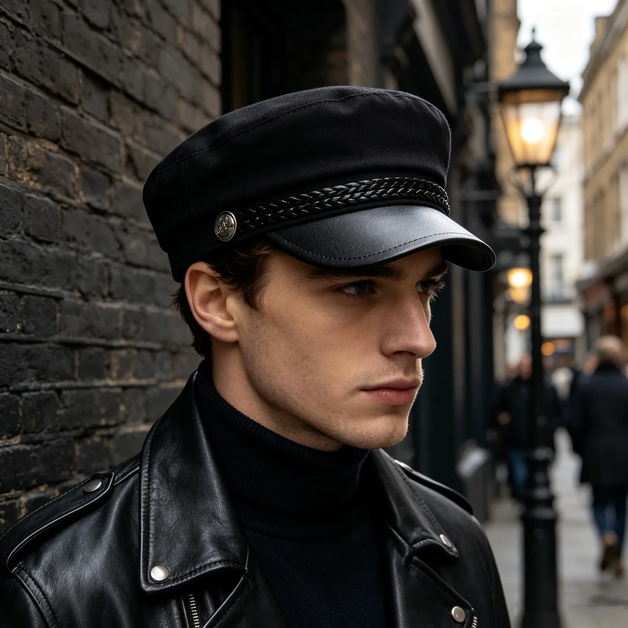 Unisex Retro British Navy Octagonal Cap, Large Head Circumference, Suitable for All Seasons, Versatile for Travel and Commuting, Light Punk Academy Style Woven Leather Strap, Flat-Top Baseball Cap