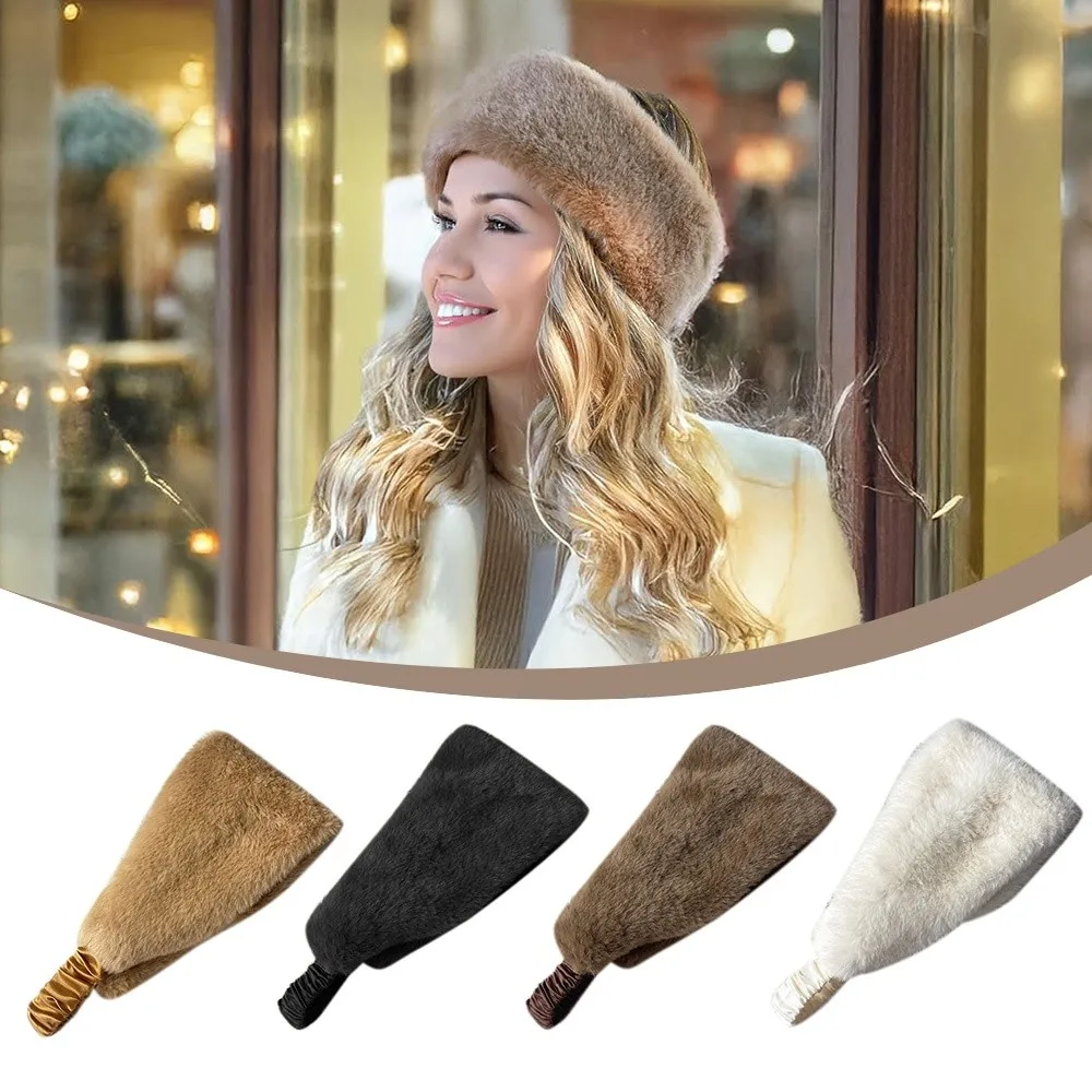 New Wide Design Fluffy Headband Elastic Solid Color Hair Band Imitation Fur Soft Headwear Women Accessories