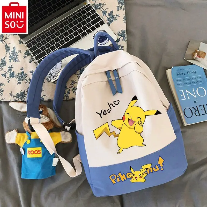 

MINISO 2024 New Cartoon Pok é mon Pikachu Durable Backpack for Students High Quality Nylon Large Capacity Lightweight Backpack